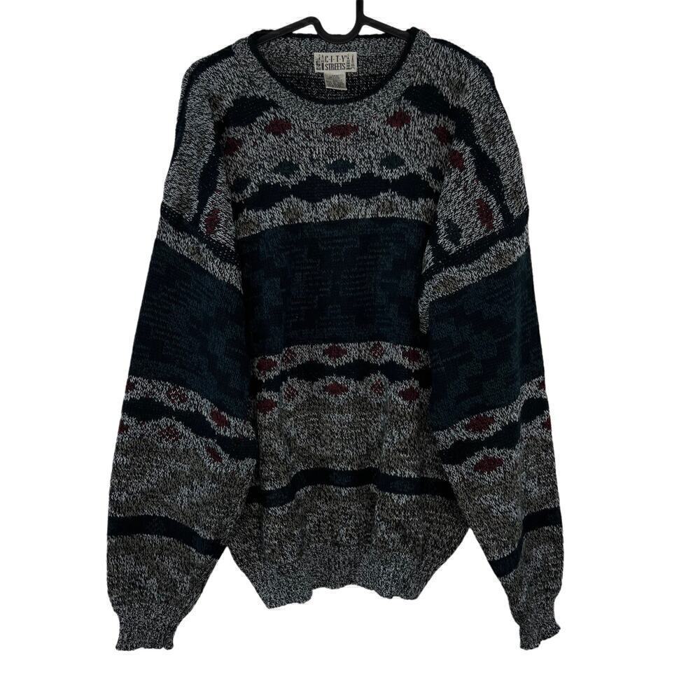 Vintage City Streets Pullover Tribal Pullover Grandpa Knit Sweater Size Large